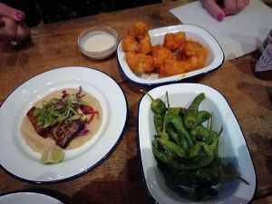 vegan choices, but very bland padron peppers at Mexico 70 in Sunderland