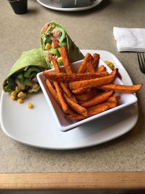 Veggie wrap and sweet potato fries at Coconuts on the Beach in Cocoa Beach