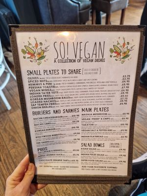 Vegan menu. at So! Bar and Eats in Ripon