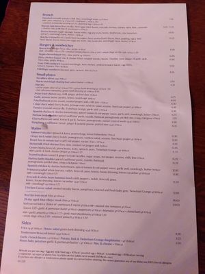 Menu (May 2022) at The Cosy Club in York