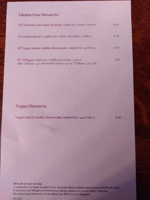 Dessert menu (May 2022) at The Cosy Club in York