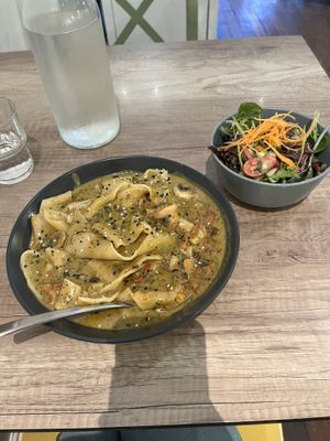 Chilli jam pasta and side salad  at Solo Pasta in Mount Lawley