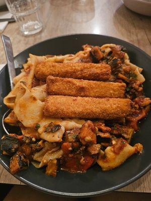 Vegan Pasta Option, Tomato Aubergine Base no Cheese with Crispy Tofu (Vegan) at Solo Pasta in Mount Lawley