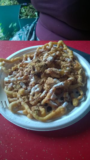 Funnel cake with chocolate sauce at The Bait Box - Market Stall in Gateshead