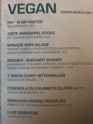 Vegan menu  at Paviljoen West Aan Zee in West-terschelling