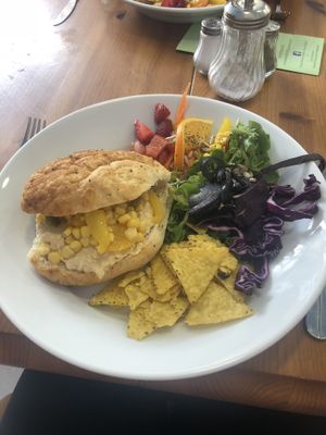 Hummus and Peppers Sandwich with Rainbow Salad at Nooch in Matlock