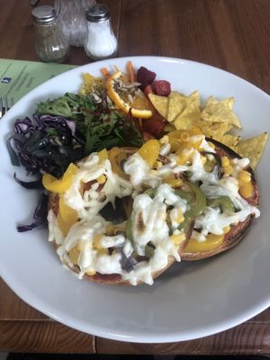 Pizza Bagel with Rainbow Salad at Nooch in Matlock