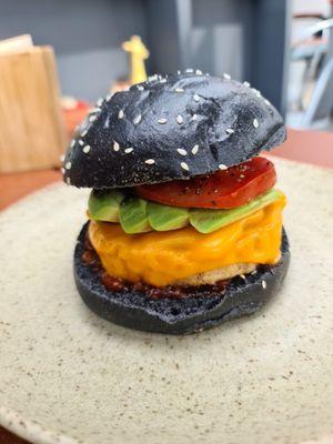 Chicken charcoal burger at Feast in Geelong