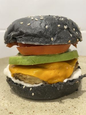 Charcoal chicken burger  at Feast in Geelong