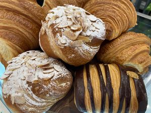Chocolate, almond and plan croissants  at Feast in Geelong