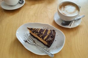 Chocolate cake and latte at Naturalna in Bydgoszcz