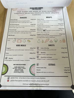 Menu in English  at Naturalna in Bydgoszcz