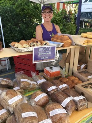 Happy owner at Biggi's Organic Breads in Bangor
