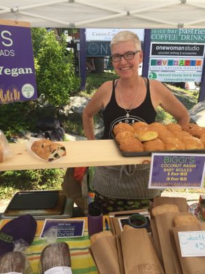 Friendly baker at Biggi's Organic Breads in Bangor