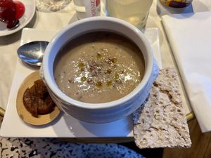 Soupe aux pommes de terre et châtaignes « Bajana »  at Keck's Cafe Nature Shop in Vichy