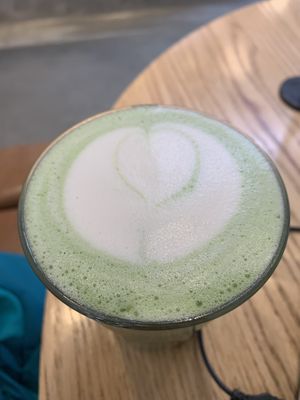 Matcha latte w oat milk  at Highly Likely in Los Angeles