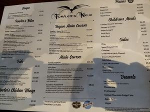 Menu at Fowlers in Malahide