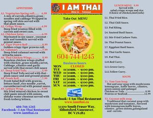 Lunch Special Menu at I Am Thai in Abbotsford