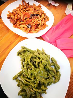 Basil pesto and norma with no added cheese at ImPasta in St Julians