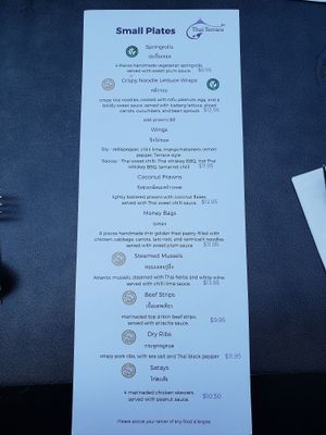 Menu at Thai Terrace in Kelowna