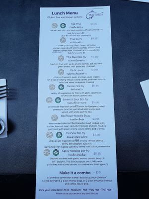 Menu at Thai Terrace in Kelowna