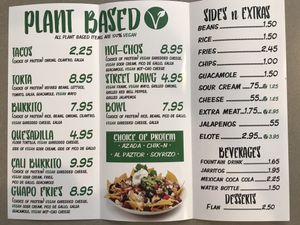 Plant based menu  at Guapo's Taco Shop in Bakersfield
