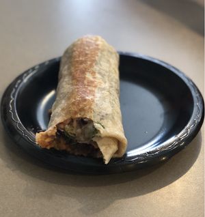 Burrito: Azada, rice, beans, onions, cilantro, vegan shredded cheese, salsa.  at Guapo's Taco Shop in Bakersfield