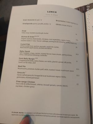 Lunch menu at The River Deck in Albury