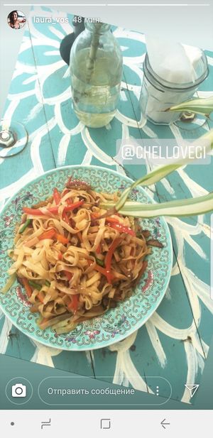 Udon noodles with seitan  By the way, thanks a lot for your review  at cHelloVegi in Kampot