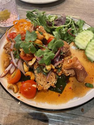 Vegan crispy fish with cashew nut  at A Taste of Siam in Hampton