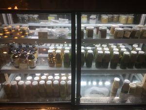 Drinks and snacks options in their fridge at Lizzy's All Natural in Shanghai