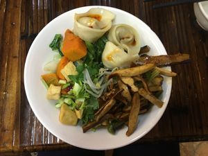 Dumplings and fresh herbs!!  at Leshanzhai in Kunming