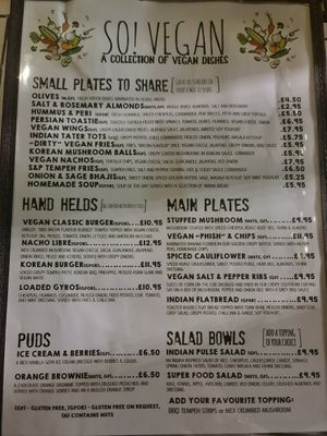 Menu winter 2022 at So! Bar and Eats in Harrogate