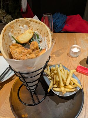 Loaded gyros with tempeh bites and fries at So! Bar and Eats in Harrogate