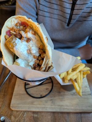 Loaded spicy chickpeas Gyro at So! Bar and Eats in Knaresborough