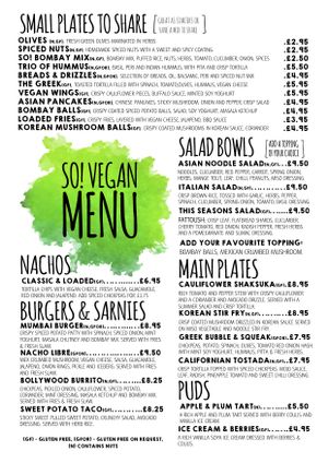 Vegan menu at So! Bar and Eats in Knaresborough