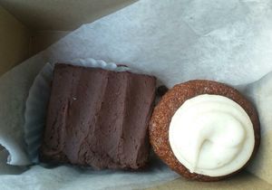 Brownie and carrot muffin  at Rudy's in Ridgewood