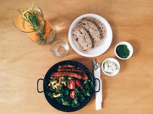 Tofu scramble with tempeh. at Massolit Cooks in Krakow