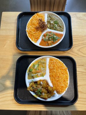 Bottom is vegan: coconut veggies & aloo gobi at Tiffin in Edmonton