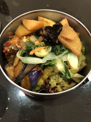 brown rice set! approx $3-4, large portion. accepts BYOB  at Vegetarian Stall - Kovan 209 in Northeast Singapore