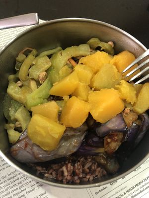 brown rice set: pumpkin, bitter gourd, egg plant 👍🏻👍🏻👍🏻 at Vegetarian Stall - Kovan 209 in Northeast Singapore