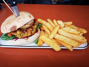 Vegetable Burger (made vegan) at The Crooked Carrot in Myalup