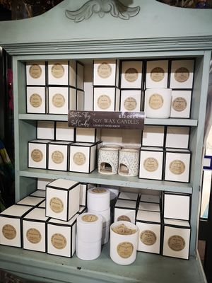 Good selection of soy wax candles in gift shop at The Crooked Carrot in Myalup