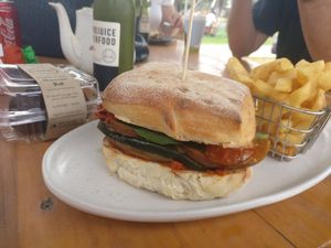 Vegan burger at The Crooked Carrot in Myalup
