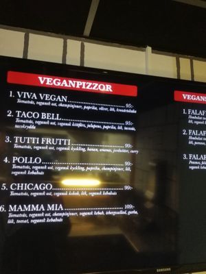 Menue at La Vera Pizzeria  in Moelnlycke