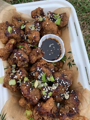 Crispy faux meet and sauce   at Bamboo Street Food in Leicester
