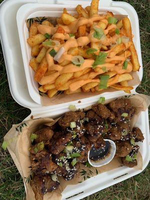 Chips & fried faux meat   at Bamboo Street Food in Leicester