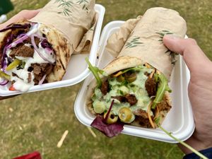 Shawarma wraps at vegan camp out   at Bamboo Street Food in Leicester