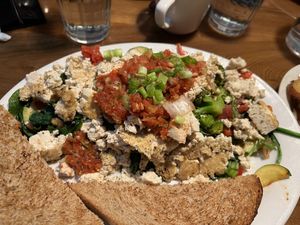Super veggie scramble with tofu  at Sunrise Cafe in Yellow Springs