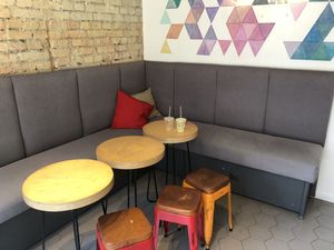 Indoor seating at Moodie in Warsaw
